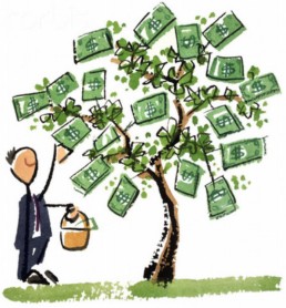 man picking money from a tree